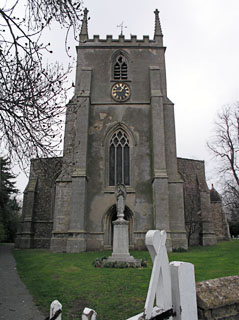 the massive tower of Elsworth Church - bit like a big cat looking down the hill I feel...